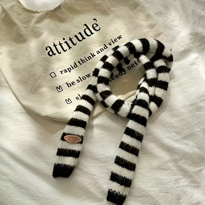 Image of Niche Fashion Y2k Long Striped Hand- Color-block Scarf For Men And Women, Japanese-style Versatile Layered Neck Warmer, Trendy