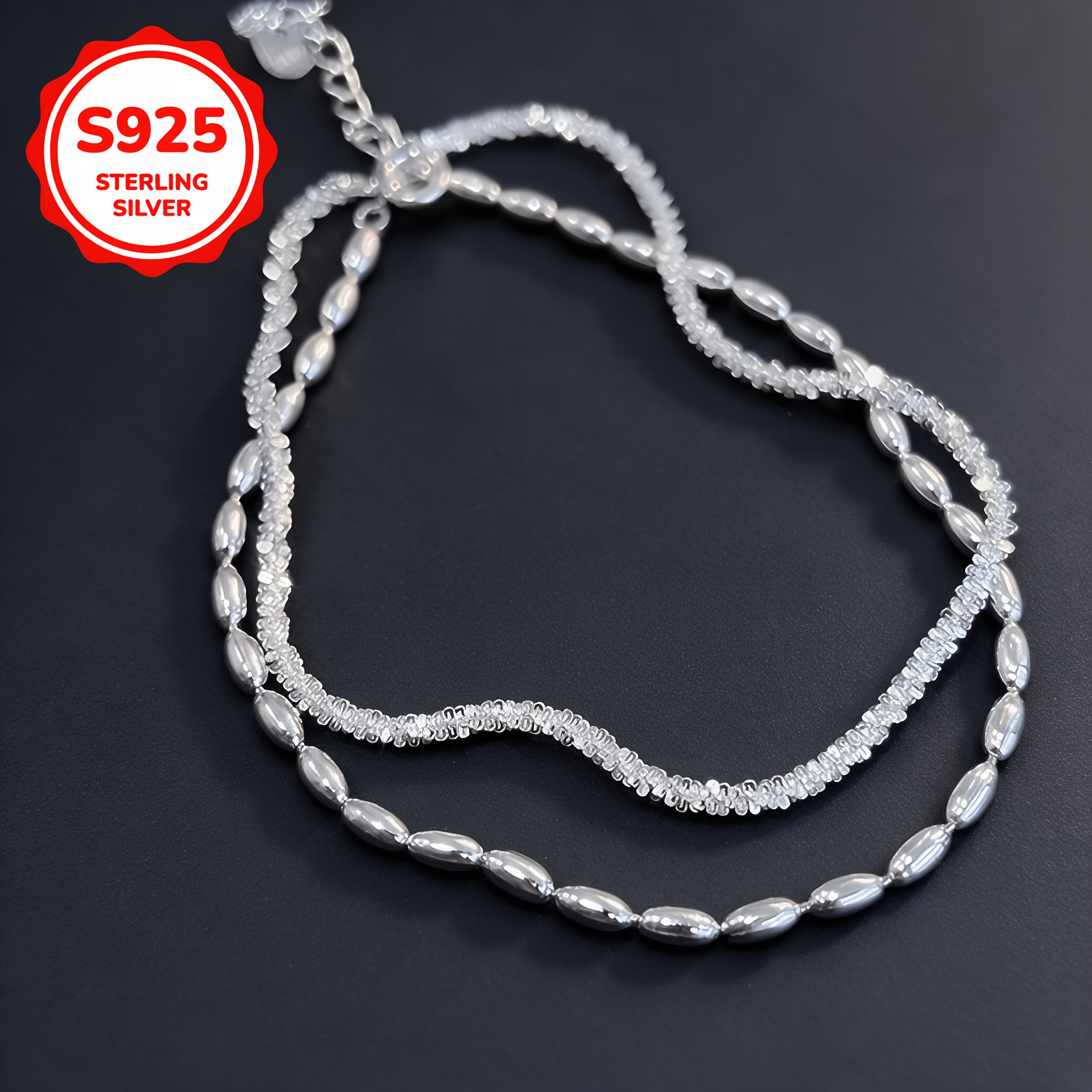 925 Silver Double-Layer Starry Rice Bead Bracelet, Creative Design