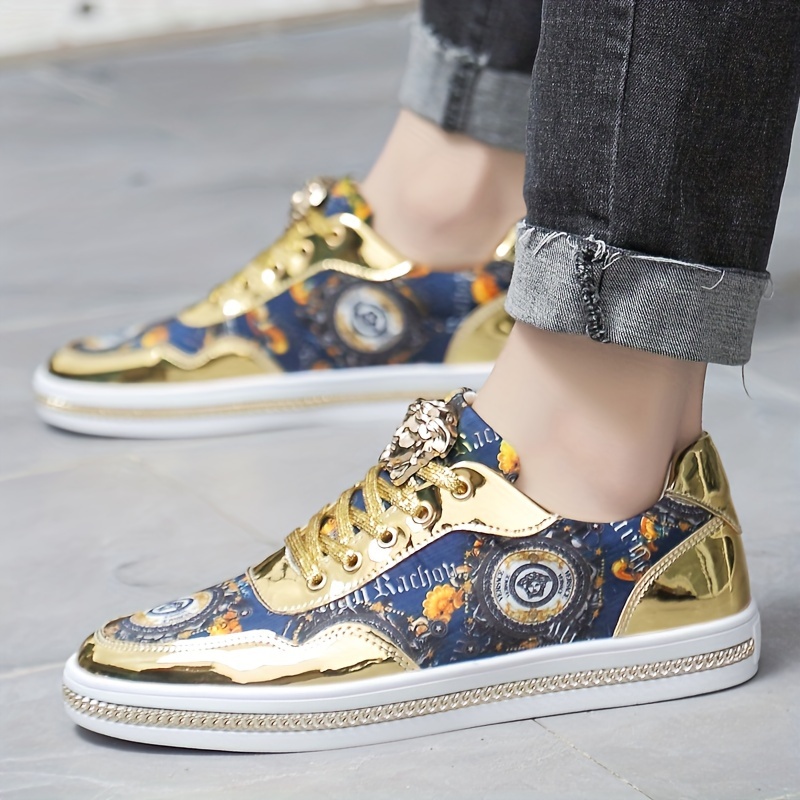 mens trendy cartoon letter print sneakers lace up low sole with fabric details 0