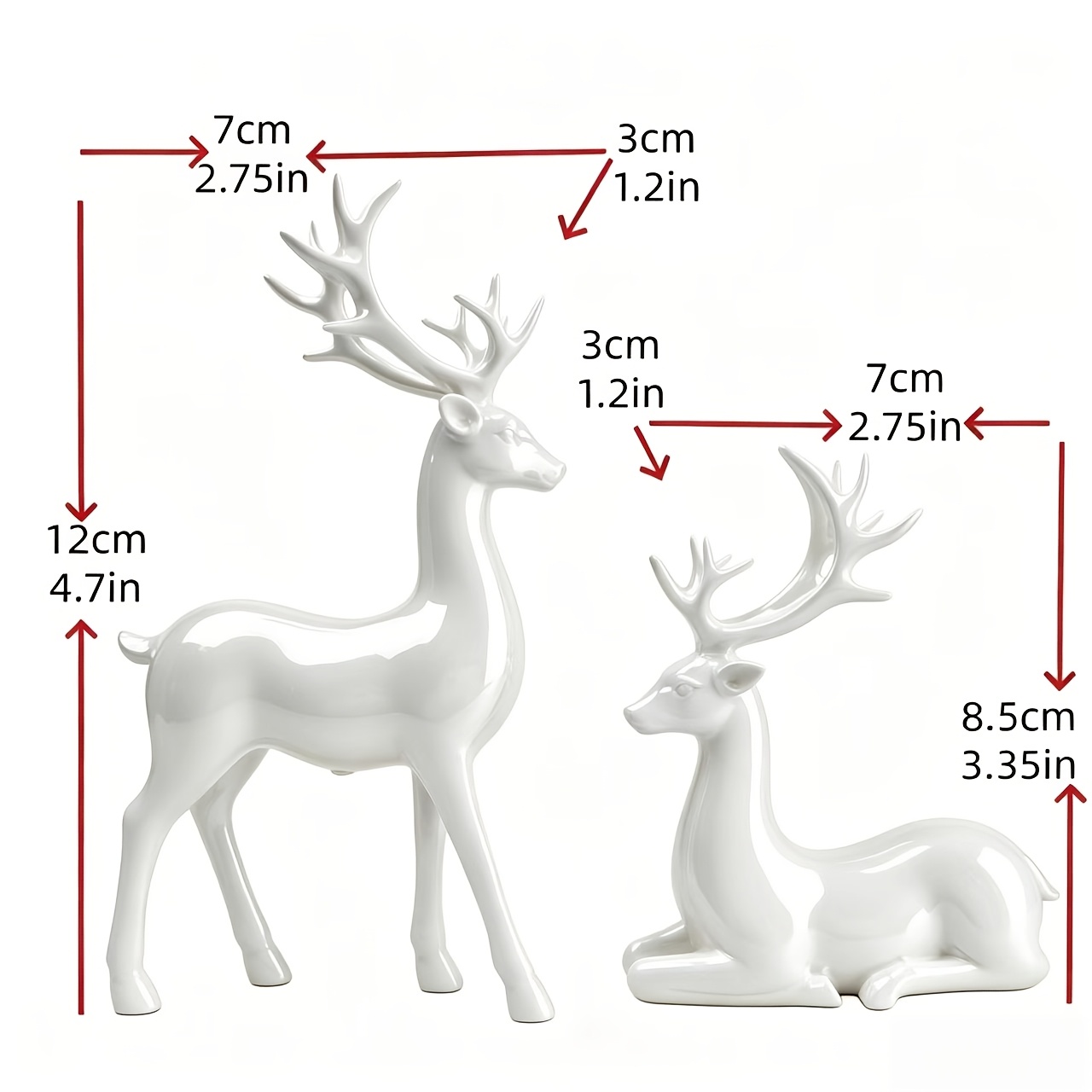 TEMU 2pcs Medium White Christmas Deer Exquisite Solid Ornament For Living Room, Home, Office Desk, Gift