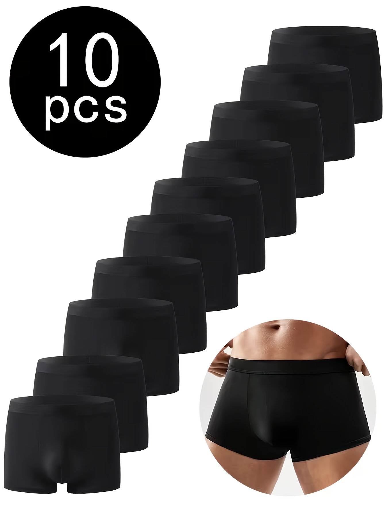 10pcs mens plain   briefs soft breathable underwear suitable for daily wear     quick dry boxers with plain color non solid briefs for casual use quick dry comfortable boxers for men