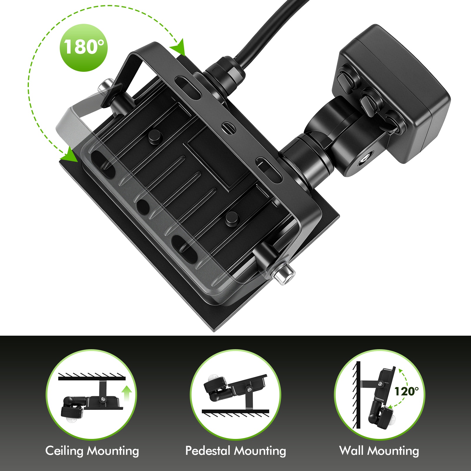 2pcs 20W LED Floodlight Outdoor Motion Sensor, Adjustable 180° Bracket
