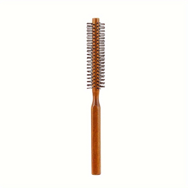 TEMU 1pc Professional Wooden Roller Hairbrush For Women - Small Size, Air Bangs & Styling Comb With Nylon Bristles, Ideal For Smooth Curls & Waves,