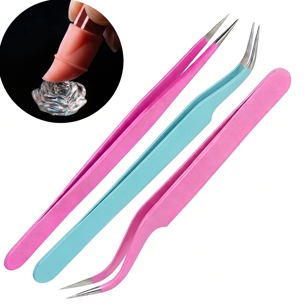 TEMU Set da 4/9 Pezzi Pinze di Precisione e Utensili con Cappuccio Pressante in Silicone, Set di Pinze in Acciaio Inossidabile per Adesivi Fai da Te,