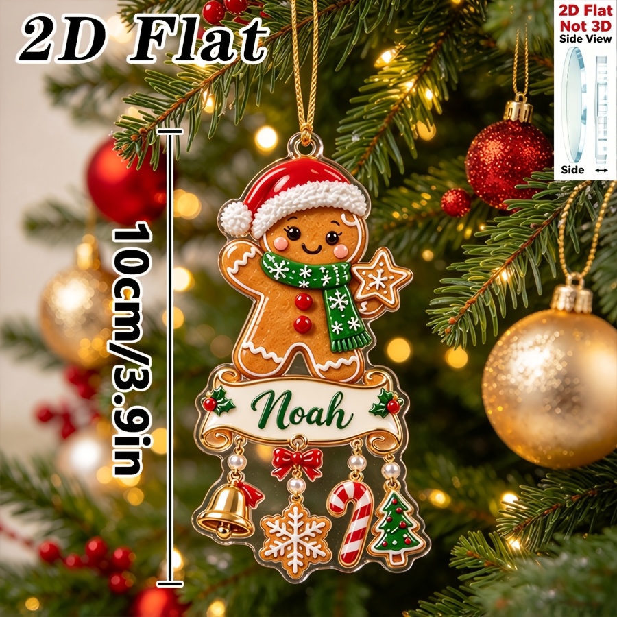 TEMU 2d Flat, 1pc 2d Flat Personalized Acrylic Hanging Decoration, Customizable With Letters For Names. A Christmas Gingerbread For Man Home