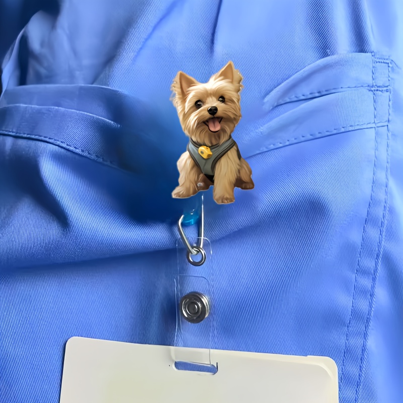 

1pc Cute Dog Pattern Retractable Badge Reel With Clip - Acrylic Nurse Id Holder For Office, Students, Doctors, And Nurses, Nurse Badge Accessories