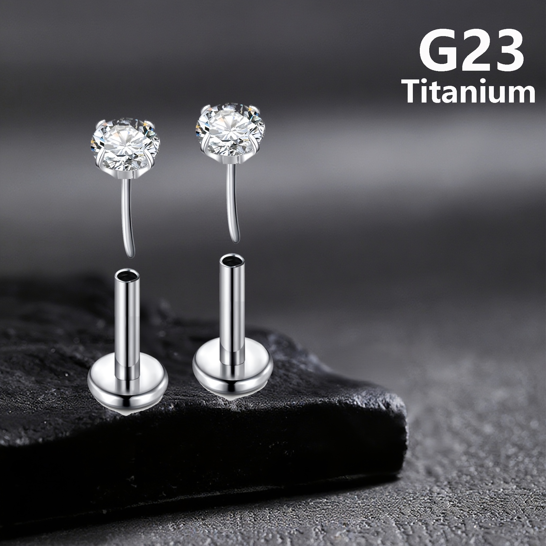TEMU Set Of 2 G23 Titanium Alloy Lip Studs For Piercings, Featuring A Push Design Suitable For Lips, Noses, Helix, Tragus, And Conch Jewelry