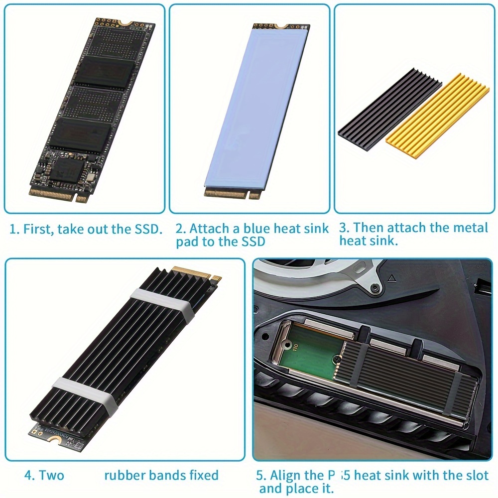 PS5スリムM2 SSD冷却キット - 2280 PCIe NVMeハードドライブ用アルミニウムヒートシンクとシリコン熱パッド、簡単取り付け＆無傷