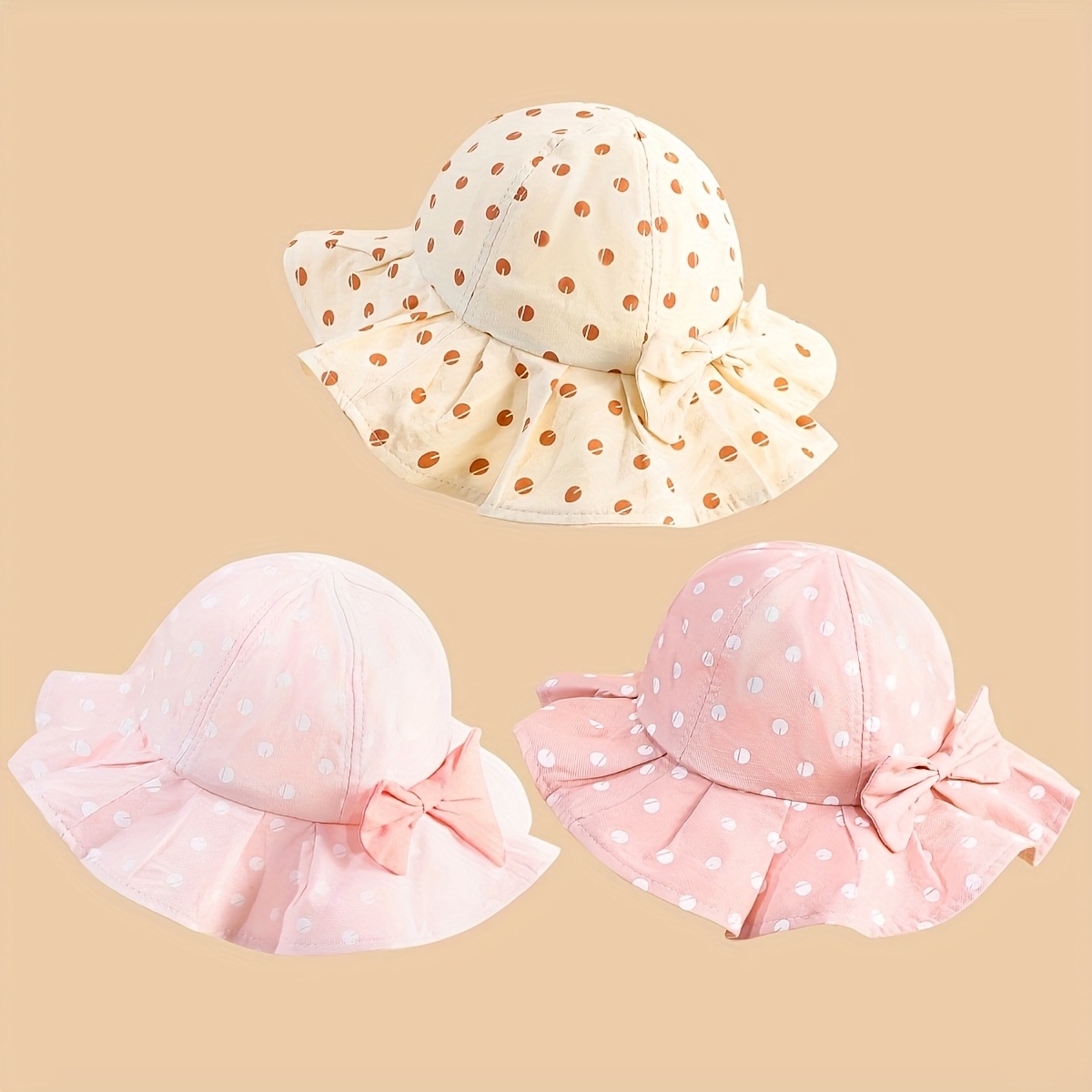Polka Dot Ribbon Bow Sun Hat Cream Pink Blue Yellow Sunny Summer Beach Vacation Polka Dot Ribbon Bow Tie Straw Hat | Retro Stage main image 2