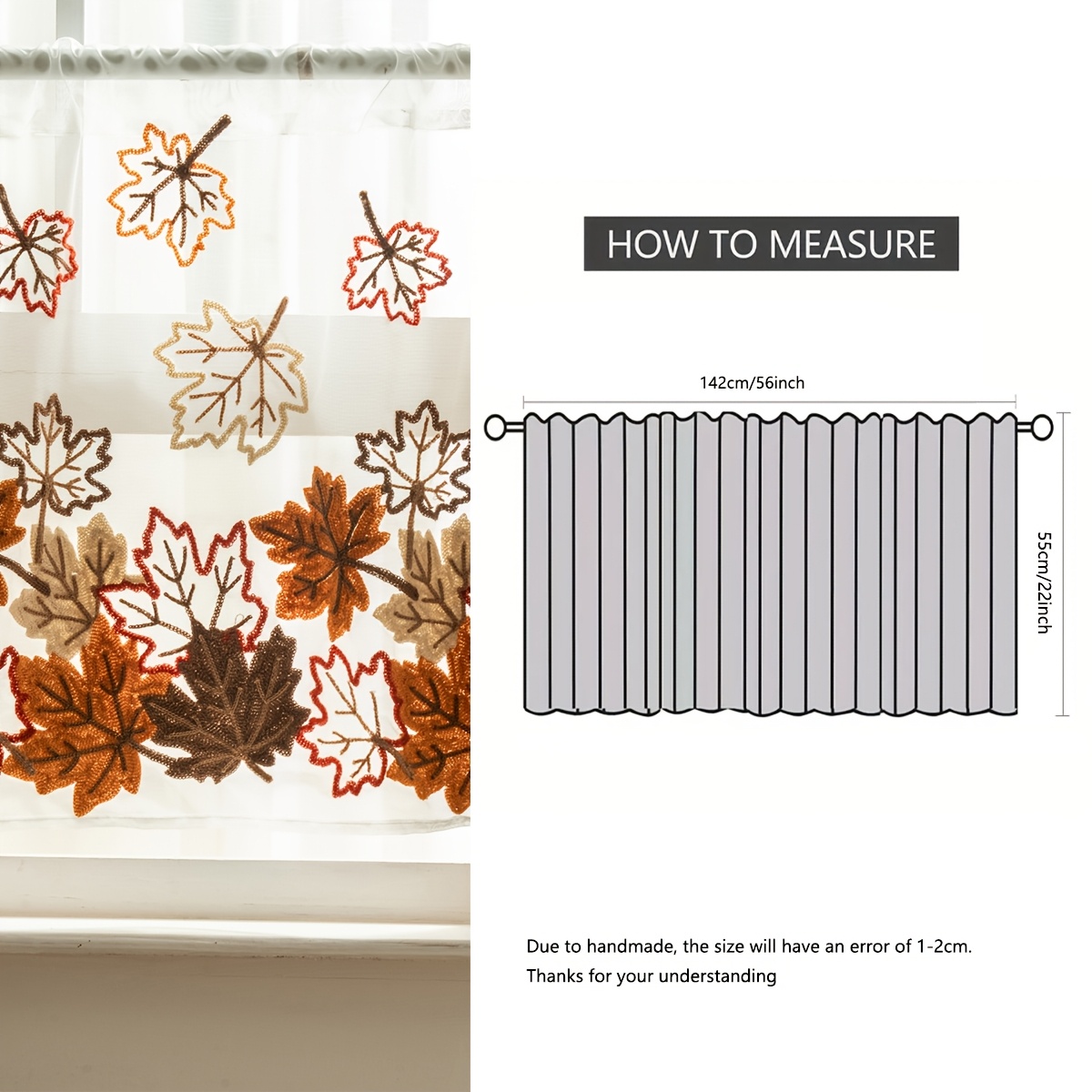 TEMU 1pc 1- Embroidered Maple Leaf Curtain Panel Suitable, Dining Room & Doorway Partitions - Style Semi-sheer Rod Pocket With Leaf, Design, Machine