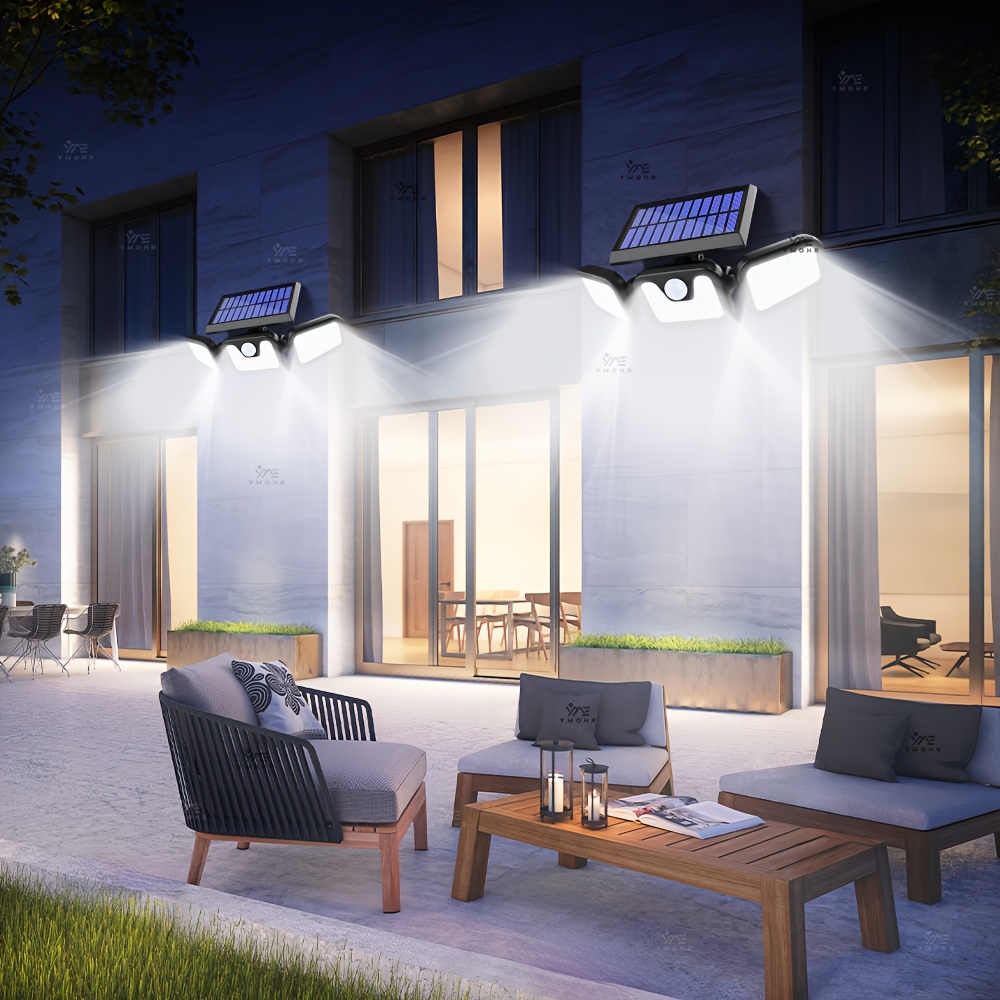 2pcs Polyhedral Lighting Wall Lights Three Sided Luminescence Solar Outdoor Lights High-Power Outdoor Motion Sensor Light Outdoor Solar Lights 300° Wide Angle Floodlight Outdoor Security Light for Patio, Garden, Yard