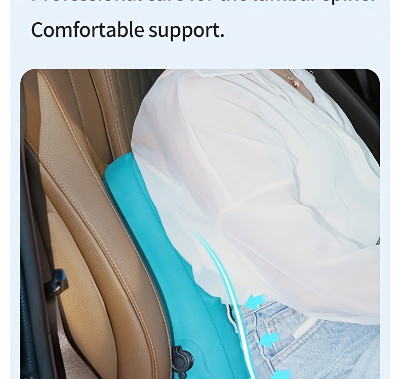 teal inflatable lumbar support pillow ergonomic   with pressure relief design for long distance flights high speed trains office use washable synthetic fiber   season   flight   accessory   design inflatable travel pillow Product details 7