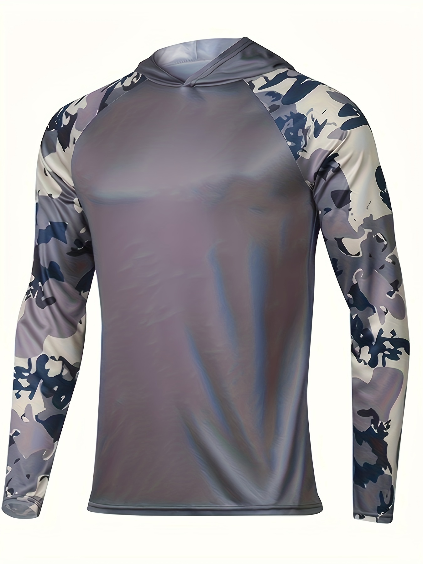Men's Color Block Long Sleeve Sunscreen Hooded Fishing Shirt