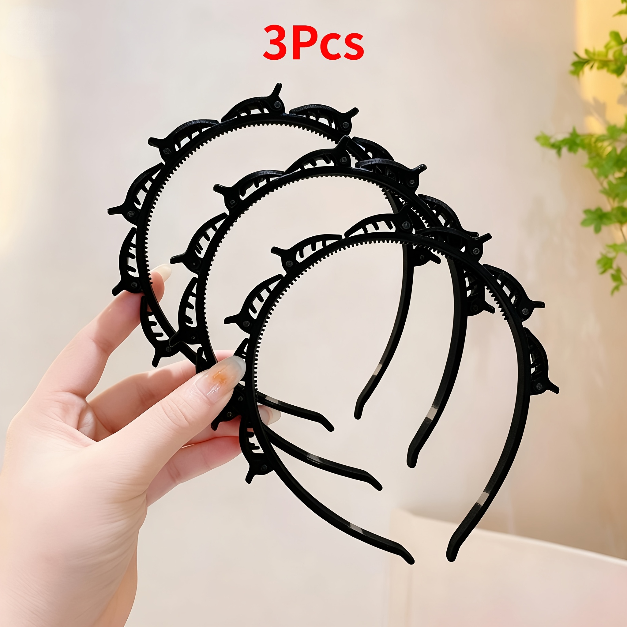 Image of 3 Pack Of Braided Hair With Women' - Black, Red, Brown Suede Hair Additions - Non-slip Hairpins For Hair