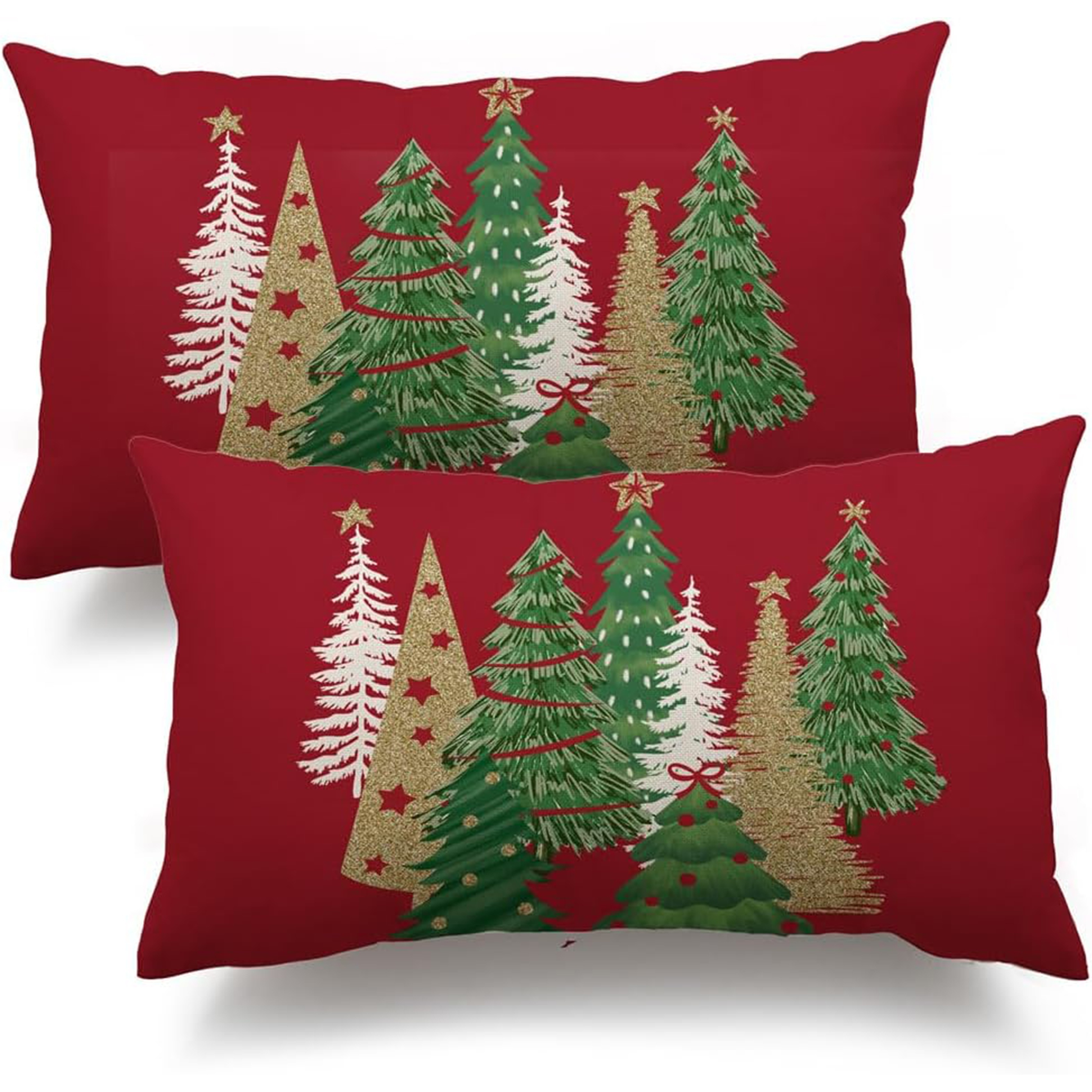 

2pcs Housses de Coussin en Lin 12x20 Pouces Décoration d'Arbre de Rouges Décoratifs Hiver de Canapé ( unique, coussin)