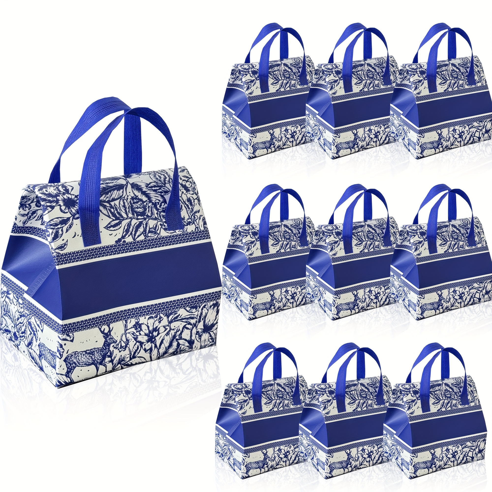 Image of 10 Blue Foil Tote Bags - Perfect For Cake, Milk Tea And Lunch Delivery | Reusable Fabric Cooler Bags For Picnics And Takeout | Ideal For Retail Stores And Bbq Restaurants