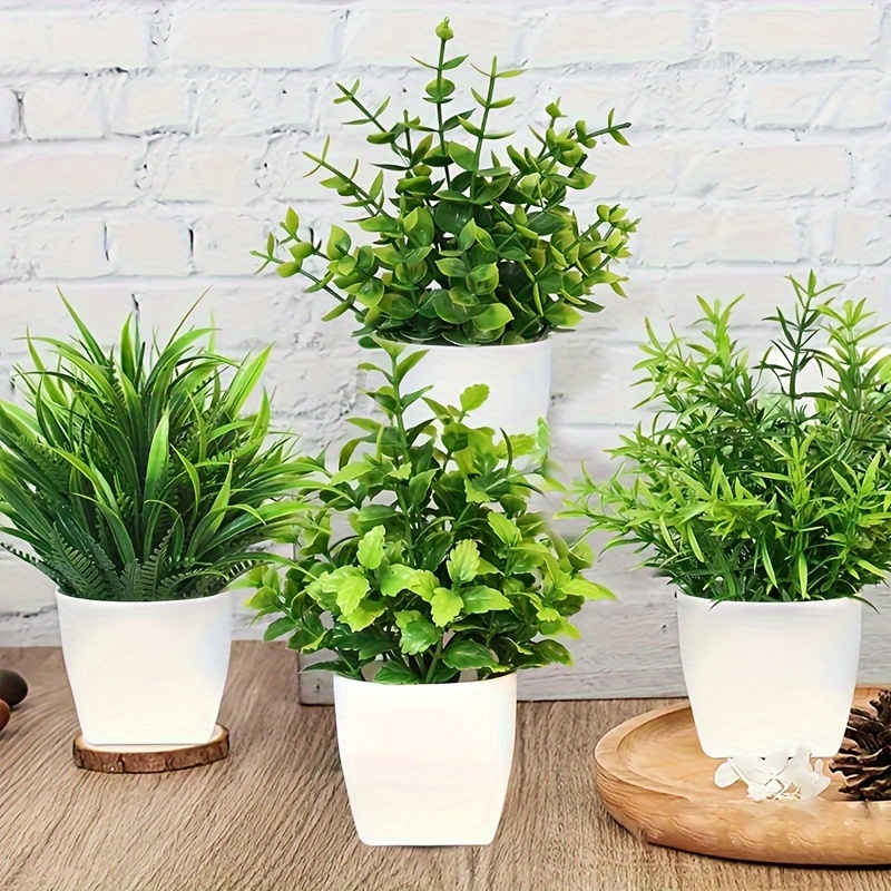 

4 Pack Fake Plants In , Mini Artificial Eucalyptus Potted Plant, Small Faux Grass Greenery Potted Plants For Indoor Home Office Farmhouse Bathroom Table Decoration, Aesthetic Room Decor, Decor