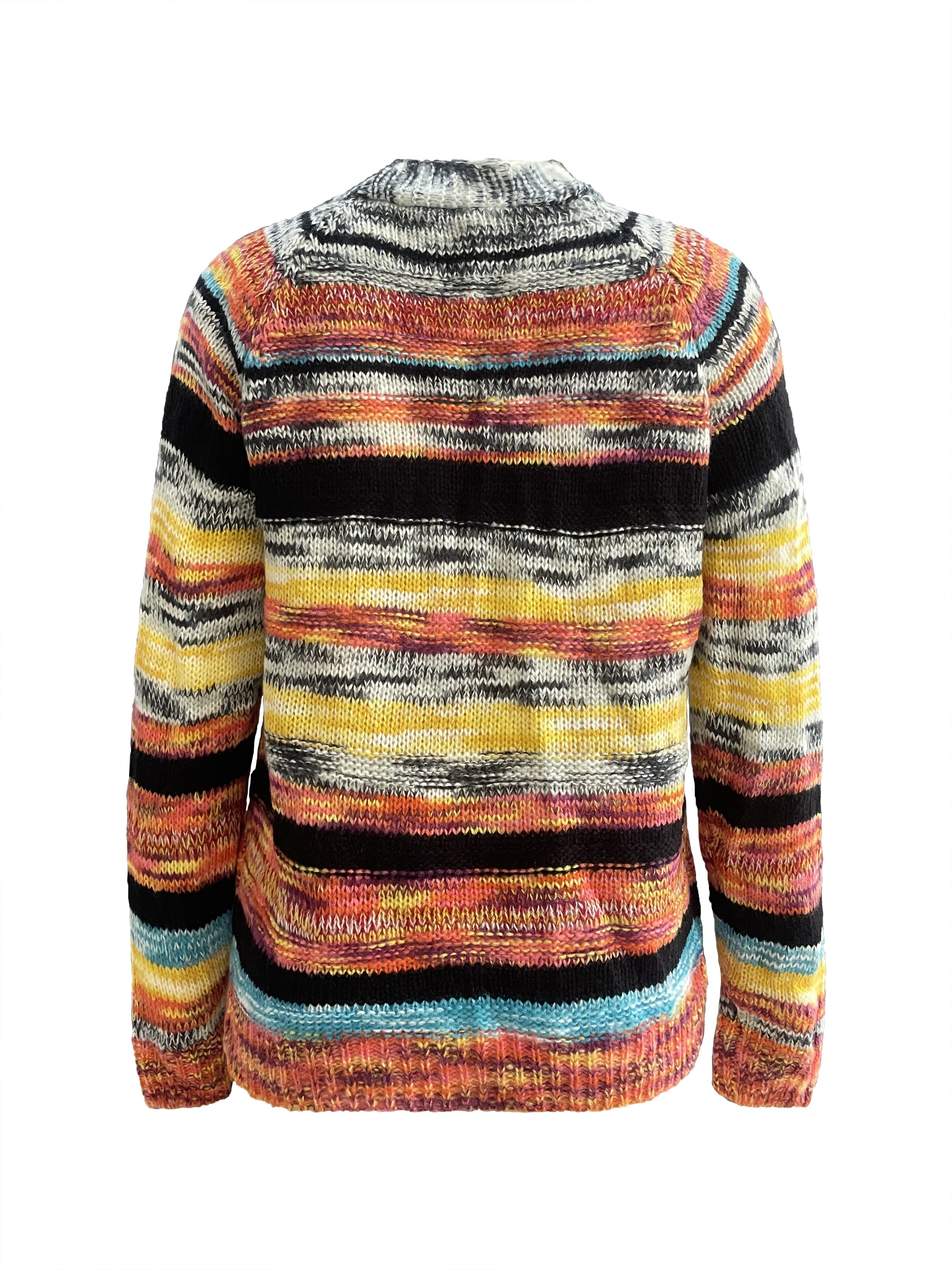 Rainbow Striped Open Front Cardigan Casual Long Sleeve - Temu