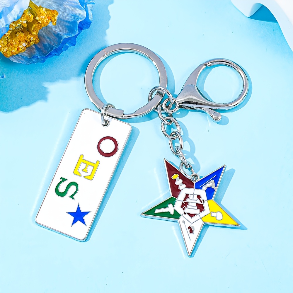 TEMU 1pc Of Oes Nameplate Keychain Featuring A Five-pointed Star, A Stylish Accessory For Bags