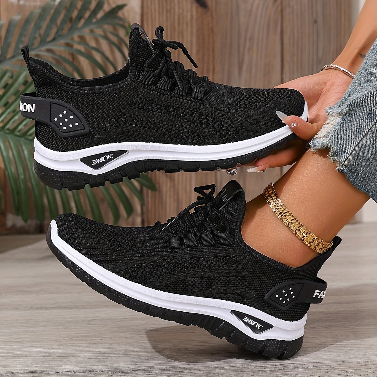 Women's White Breathable Mesh Running Shoes - Comfortable Low-Top Sneakers with Rubber Sole for Travel, Vacation & Casual Wear, Sleek Shoe Design | Cushioned Support