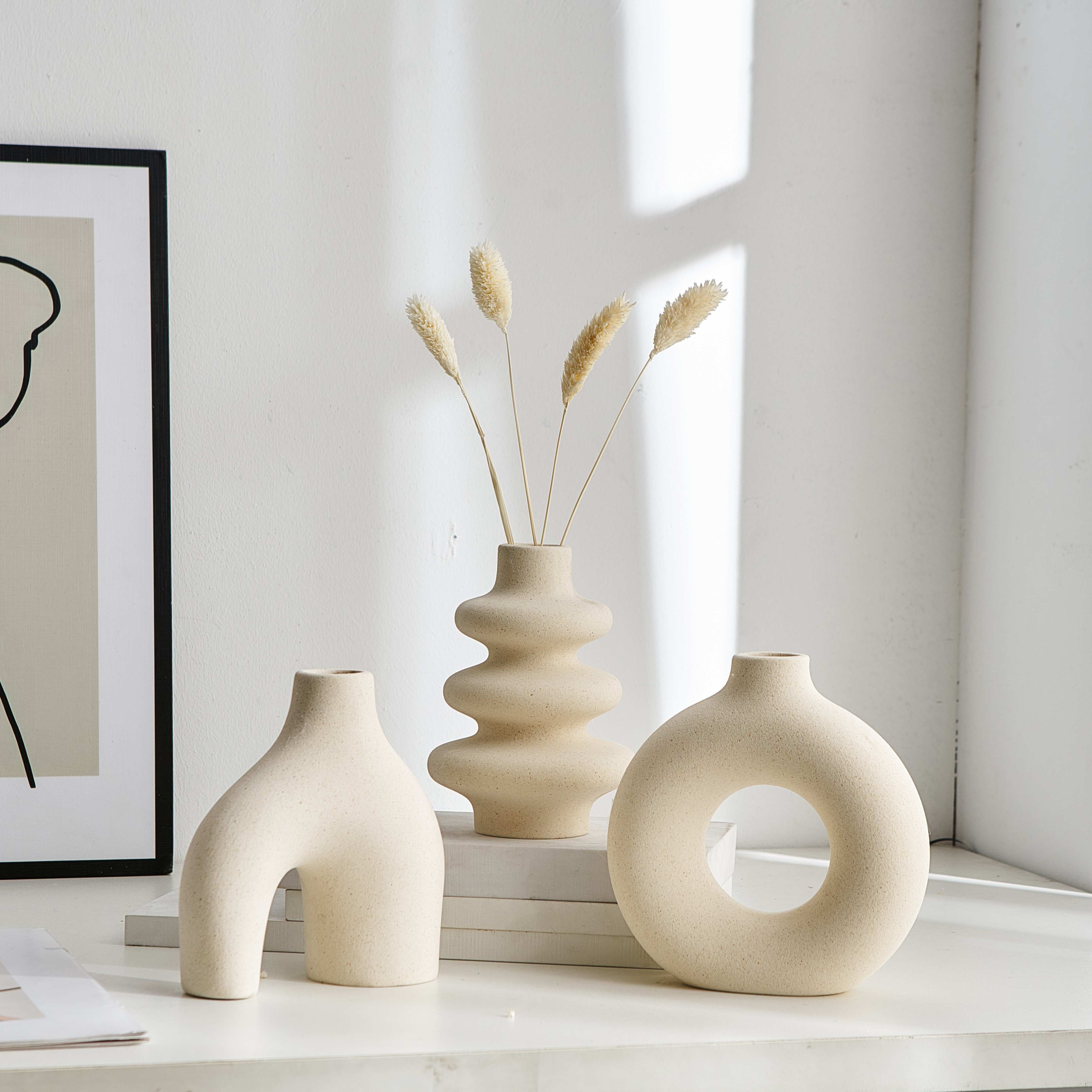 3er set weiße keramikvasen kleine blumenvasen pampasgras