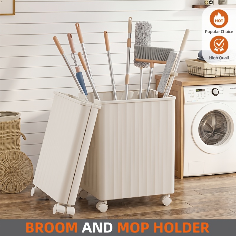 Large Capacity Mop Holder with Wheels, Laundry Hamper Cart,... product image 3