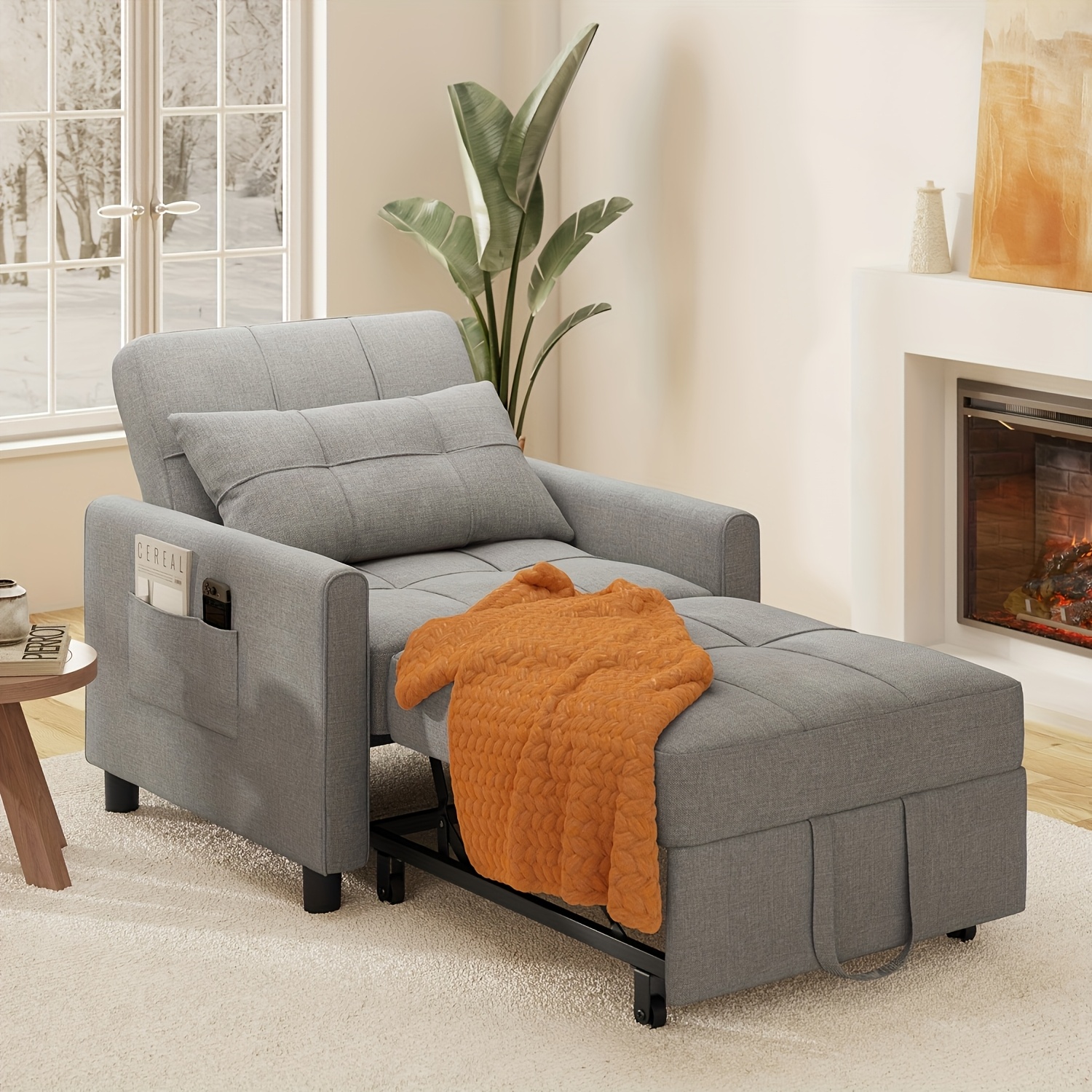 TEMU Canapé-lit 3-en-1, Chaise Convertible avec Fonction Lit, Canapé-lit avec Coussin et Poche Latérale, Fauteuil avec Fonction de Sommeil pour Petit