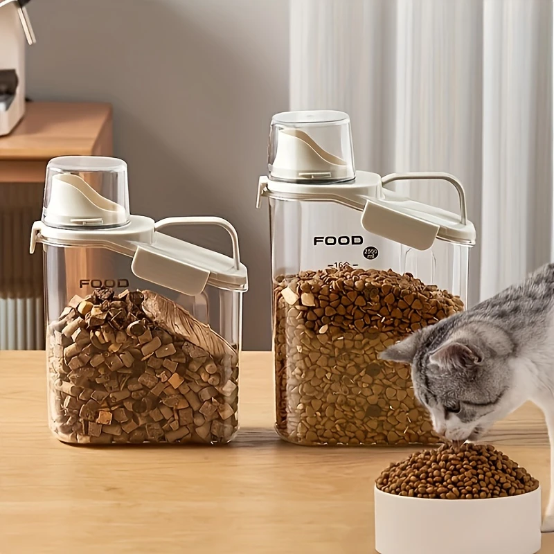 1pc airtight pet food storage container moisture proof transparent with measuring cup handle ideal for dry food organization durable pp material pet food organizer handleequipped container polypropylene construction details 5