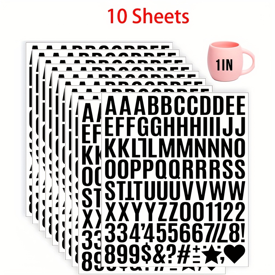 Image of 980pcs 10 Sheets Vinyl Letter Stickers, 1 Inch Self Adhesive Alphabet Stickers, Letters And Numbers For Arts Crafts, Mailbox, Outdoor Sign, Windows, Poster Board, Business, Door