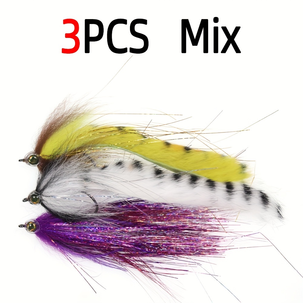 Image of (private Mold, No Style) 1pc 3pcs 2/0 3d Rainbow Zonker Streamer Fly Big Zonker Strip Saltwater Fishing Streamer Fly Pike Rainbow Trout Brown Trout Fishing Lures Bait