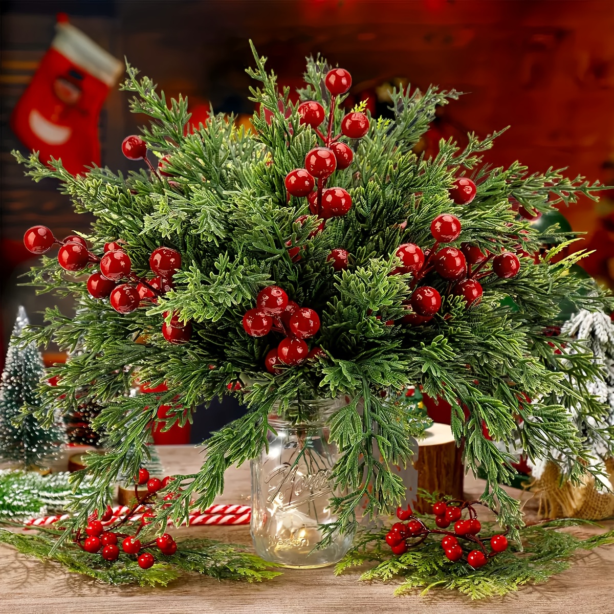TEMU 10.5in Artificial Pine Stems (55pcs) - Christmas Decorations For Tree, Wreath, Centerpiece - Realistic Fake Greenery, Winter Crafts, Decor, Table , Wedding, No Maintenance