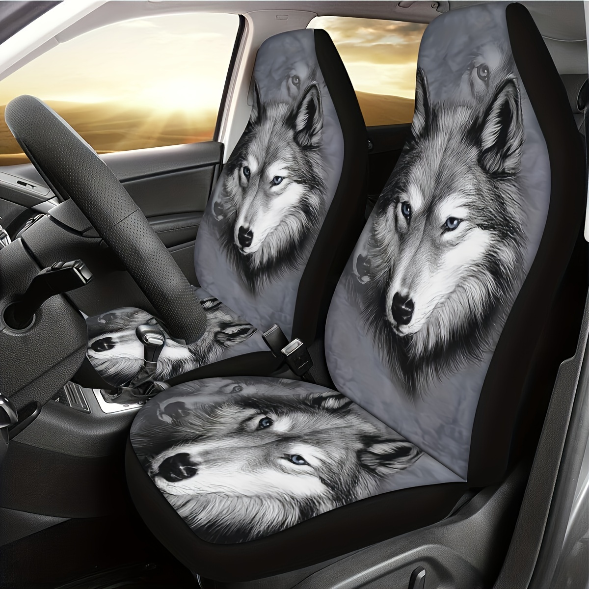 

Fit Gray Wolf Print Car Seat Cover - Machine Washable Polyester, All-season Compatibility