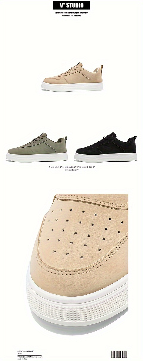 Men's Casual Street Skateboarding Shoes - Solid Color All-Season Low-Top Sneakers with Lace-Up Closure, PU Upper, Fabric Inner, PVC Sole, Fabric Insole, Round Toe for Daily Wear