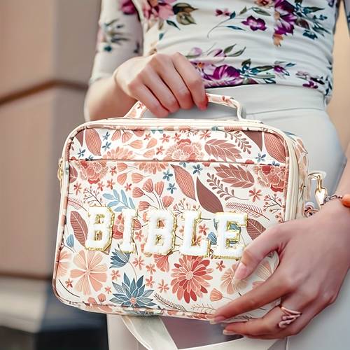 étui à taille en chenille avec imprimé aléatoire pour femme, sac de biblique avec bandoulière et poignées - cadeaux chrétiens
