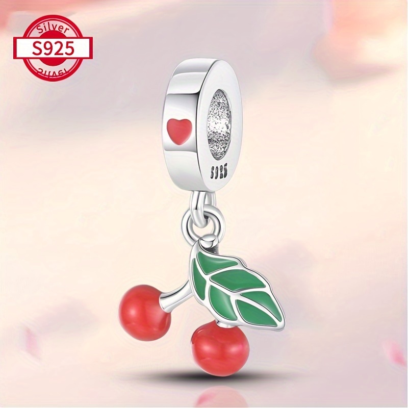 

[1pc S925 Sterling Charm Pendant] S925 Sterling Charm, Elegant Red Enamel Cherry Pendant, For Necklace, Bracelet, And Jewelry, Ideal For Wear And For Women