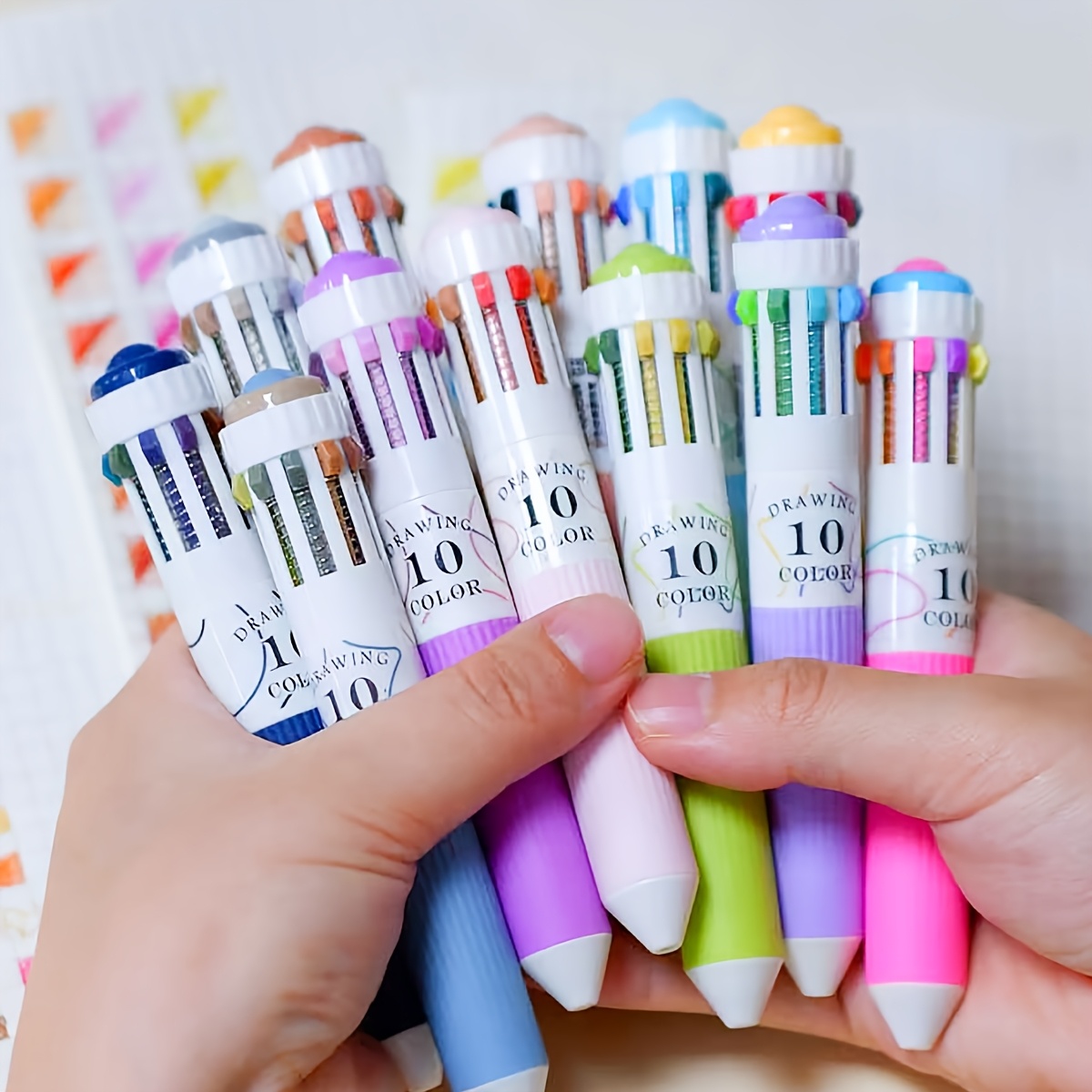 LANGUO 10-in-1 Ballpoint Pen Set, Quick Drying & Stackable Colors