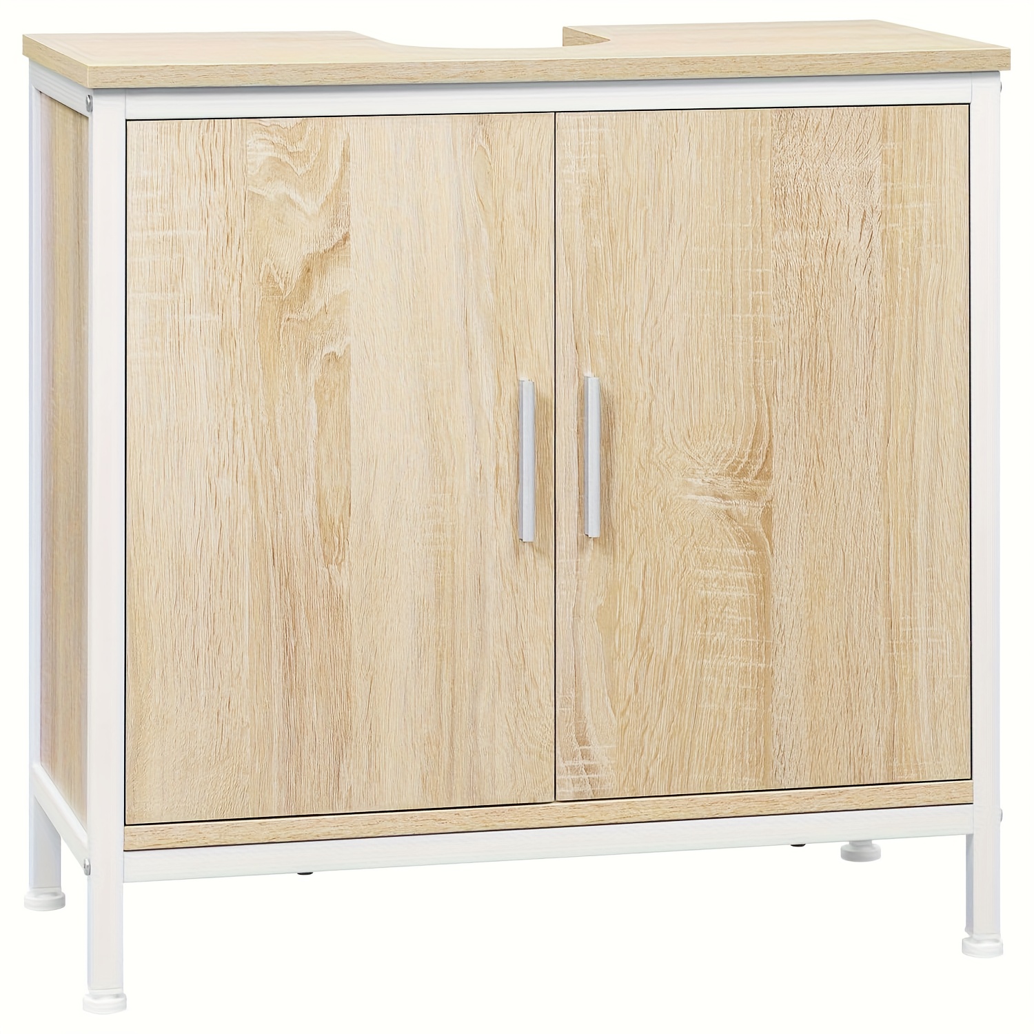 1pc Medicine Cabinet, Vanity Unit, Bathroom Cabinet With Height-adjustable Divider, Small Bathroom Cabinet Made Of Wood, Metal Frame, Light Woodlook+white, 60 X 60 X 30cm