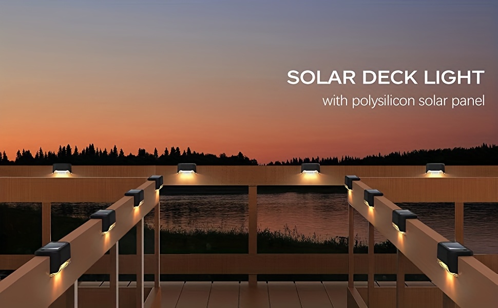 4-Pack Solar Deck Lights, Solar Fence Lights, IP44 Outdoor Patio Lights, Power Solar Lights, Solar Powered Outdoor Step Light, Solar Powered Fence Stairs Lighting for Fence, Step, Patio, Deck, Backyard, Path