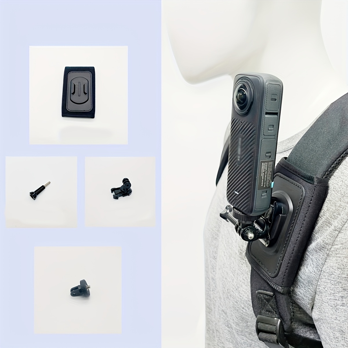 E-shop Rucksackgurt kompatibel mit GoPro 13/12/11/10/9/8/7/6/5 und /X4/X5/DJI /5/4 - mit 360° drehbarer Schnellverschluss-Schlaufe, geeignet für
