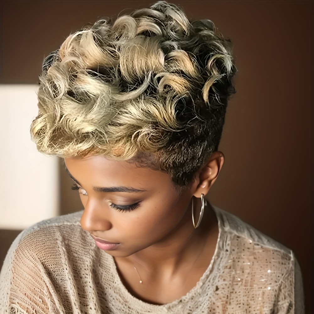 TEMU Mixed Hair Wig Synthetic Wavy Wigs For Women 2 Tones Haircut Wig Short Wigs With Bangs Party Hairstyles