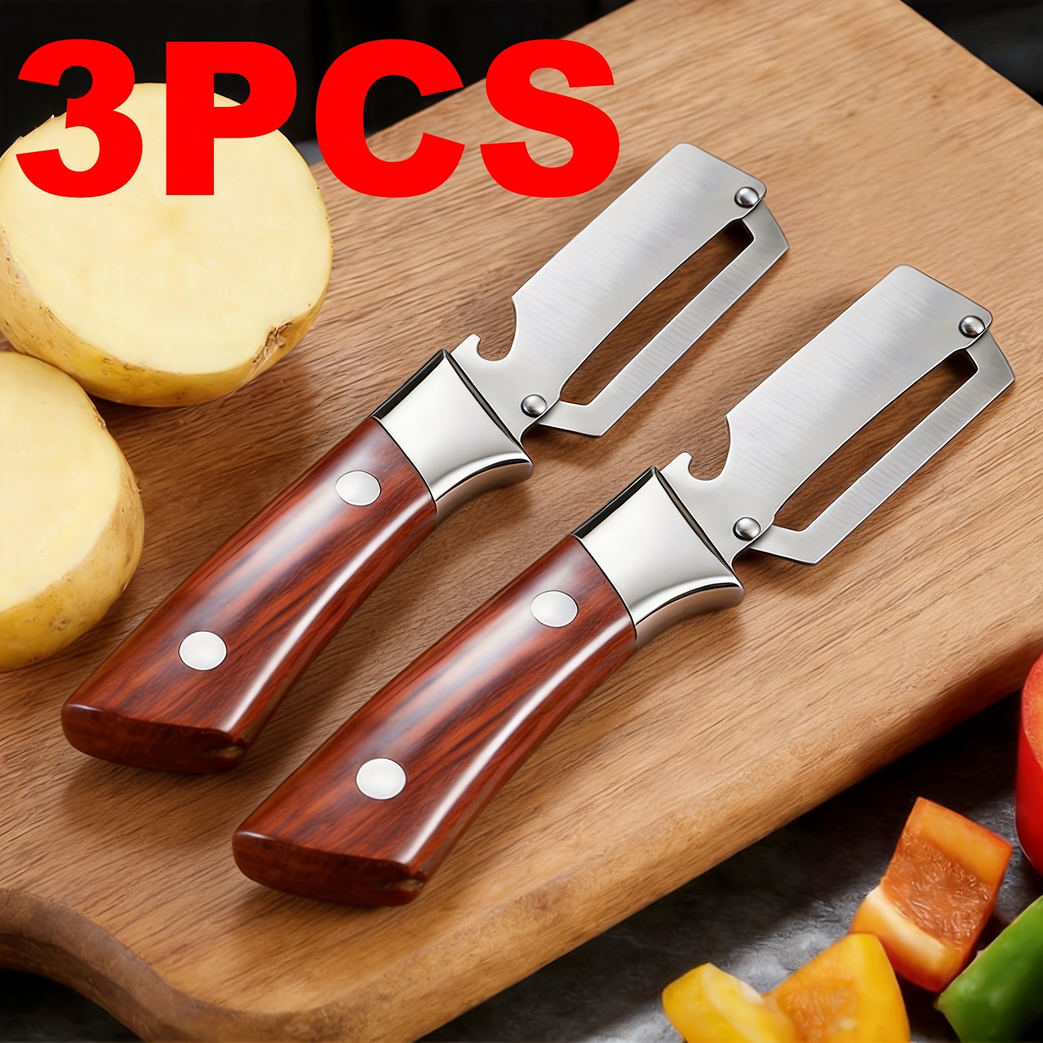 TEMU 3pcs Stainless Steel Peeler And Bottle Opener Set Easy And Convenient Kitchen Tool Suitable For All Kinds Of Vegetables And Fruits, A Perfect For Any Occasion