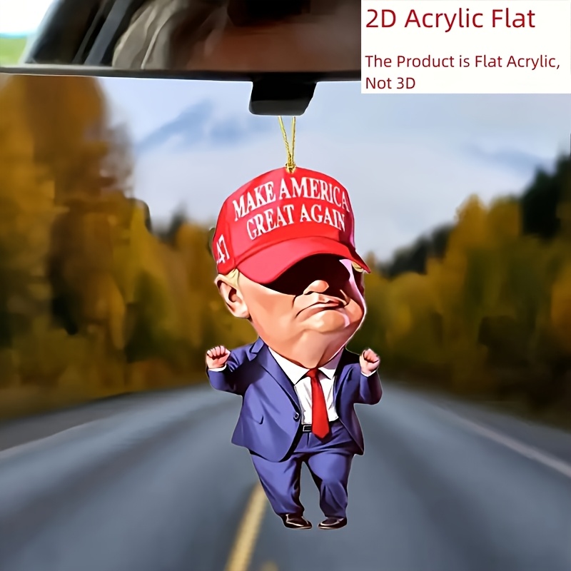 2d flat 2d acrylic   design car rearview   hanging ornament patriotic american flag maga slogan decor durable car interior accessory for political statement vehicles car decoration cartoonish figure charm vibrant   details 5