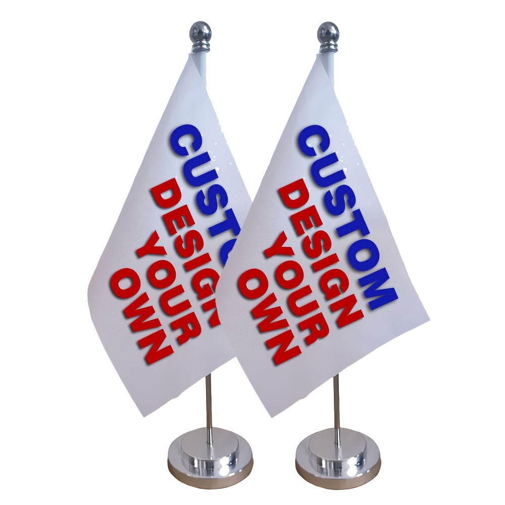 Image of Custom Office Table Flag, 2pcs, 14x21cm Desktop Table Flag Personalized Printed Banner, Equipped With No Steel Flagpole, In A Of Colors, Suitable For Office Decoration And Business Activities