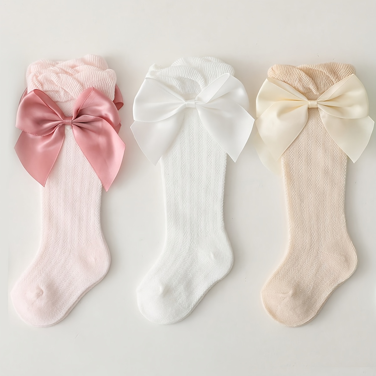Image of 3-pair Infant Socks Newborn Baby Socks Mesh Breathable Girls Long Socks