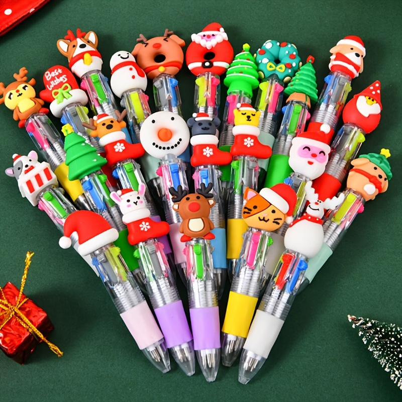 

16pcs Christmas Ballpoint Pens Set - Retractable, Lightweight With Snowman, Reindeer, Tree & Santa Designs - Office & Party Favors