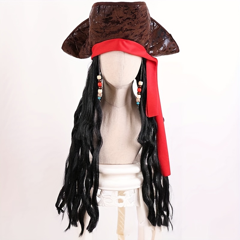 

2pcs Pirate Captain Costume Set, With Tassel Braids, Hat And Eye Mask - Cool Polyester Role-playing Accessories, Suitable For Halloween, Parties And Stage Performances, Women's Halloween Costume