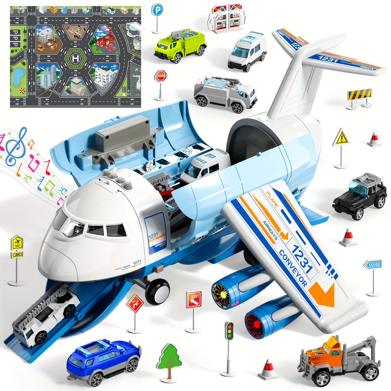 

Airplane Toys For 3 Year Old, Toy Airplane For Boys 4-7, Large Transport Spray Aeroplane Toys With 10 Vehicle Cars, 3 4 5 6 Year Old Boy Toys Christmas Gifts