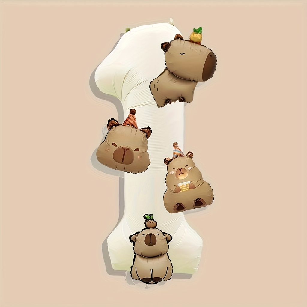 Image of Capybara Birthday Themed Foil Balloon Set - 5pcs Animal Party Decor With Numbers And Designs, Birthday, Shower, Gender Reveal Parties And Celebrations, For Halloween, Christmas