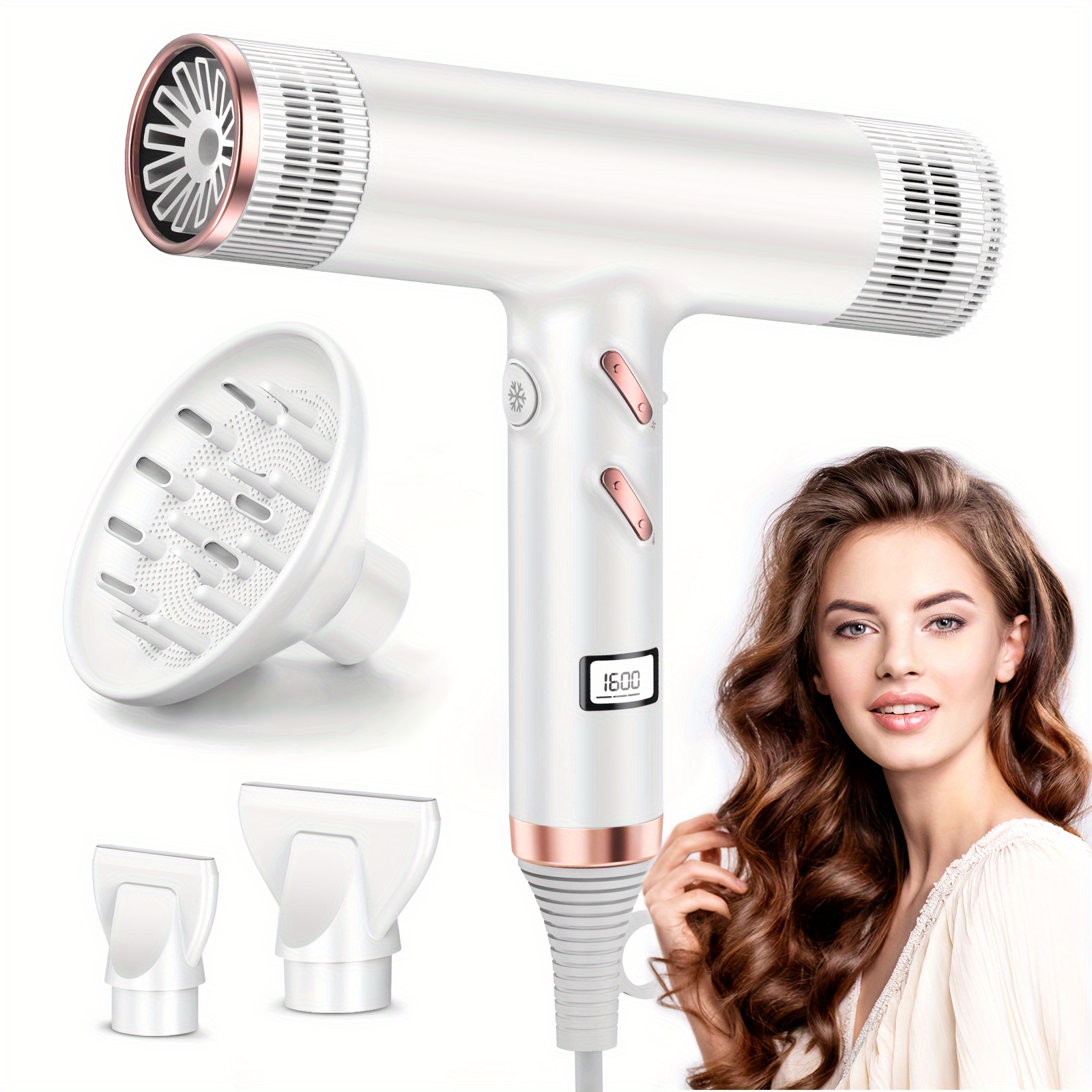 

1600w Professional Hair Dryer With Diffuser Ionic Conditioning, 113, 000rpm, Negative Ionic Blow Dryer, 4 Heating And Cooling Buttons, Home, Salon Use, Woman Gift