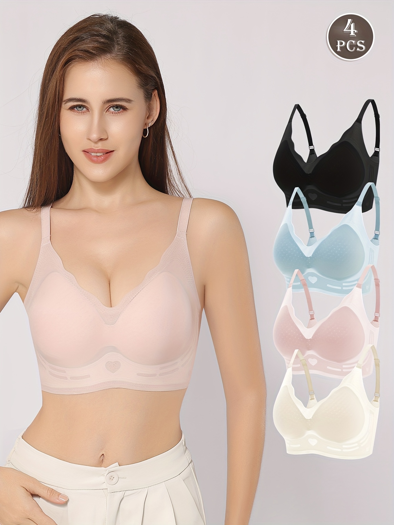 4pcs of womens ultra thin minimalist wireless bras in   breathable and supportive